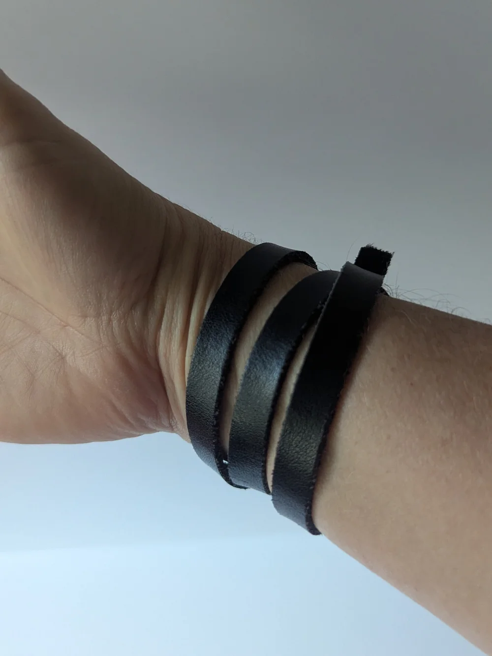 Black Leather Strap Bracelet with Silver-Tone Stud
